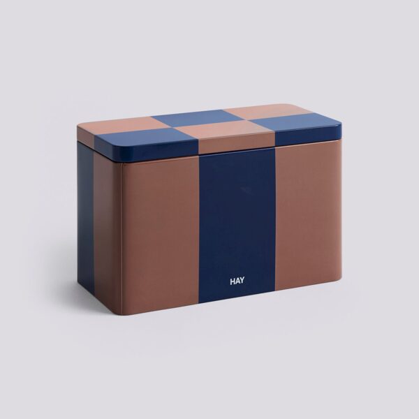 Tin container medium brown and midnight blue
