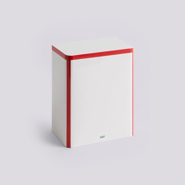 Tin container large off-white and red
