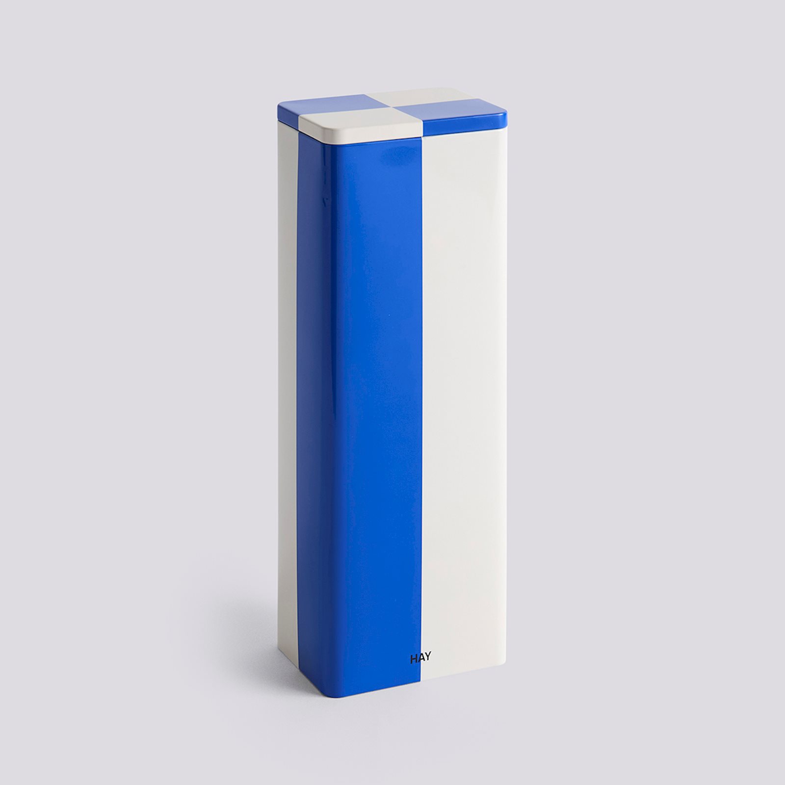 Tin container slim blue and off-white