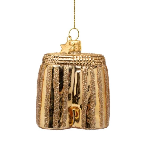 Ornament glass shiny gold boxer shorts w/stripes