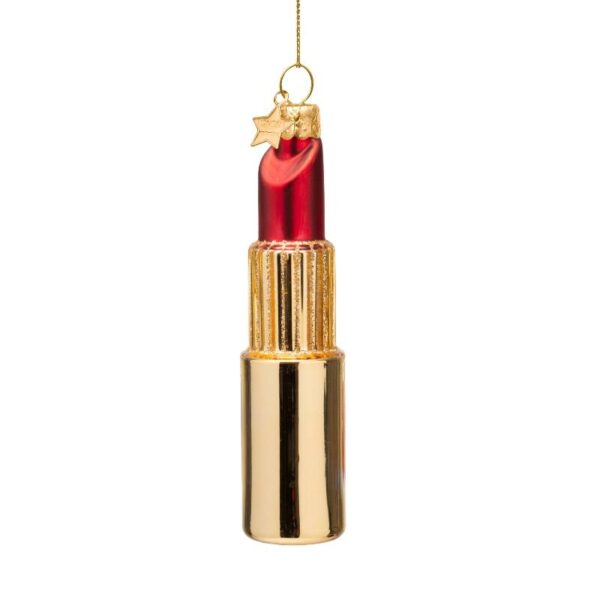 Ornament glass shiny gold/matt red pink lipstick
