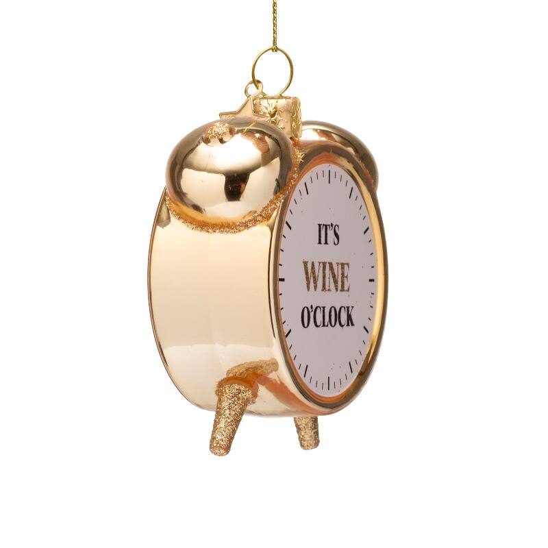 Ornament glass shiny gold wine o'clock alarm - Bilde 2