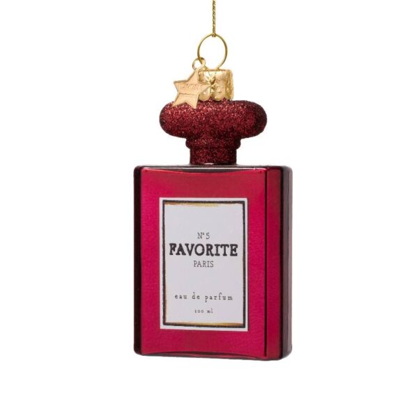 Ornament glass burgundy perfume w/glitters