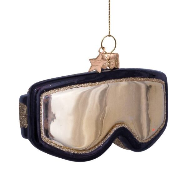 Ornament glass black/gold ski goggles