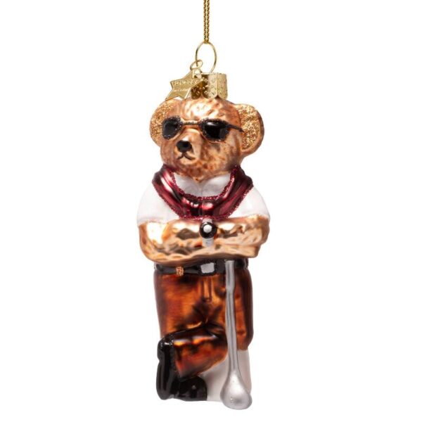 Ornament glass bear in golf clothes