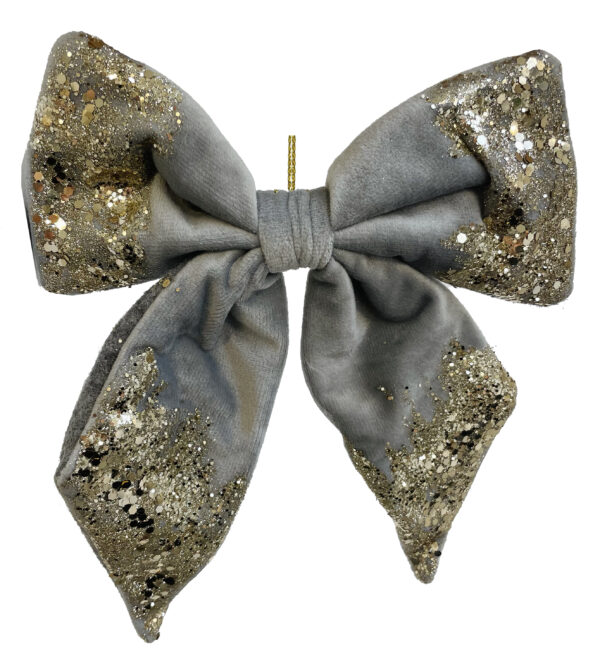 Velvet bow gray with gold glitter