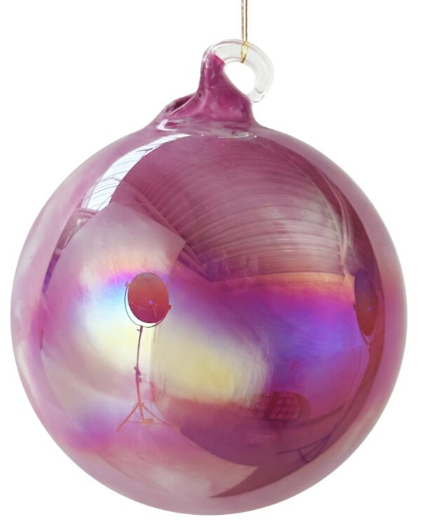 Glass ball pink lustered white marbled