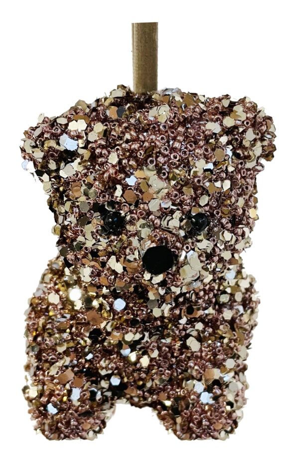 Glitter-bead sitting bear pink champagne
