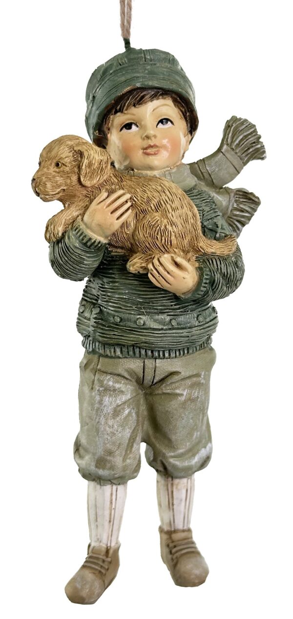 BOY WITH A DOG GREEN BROWN 11CM