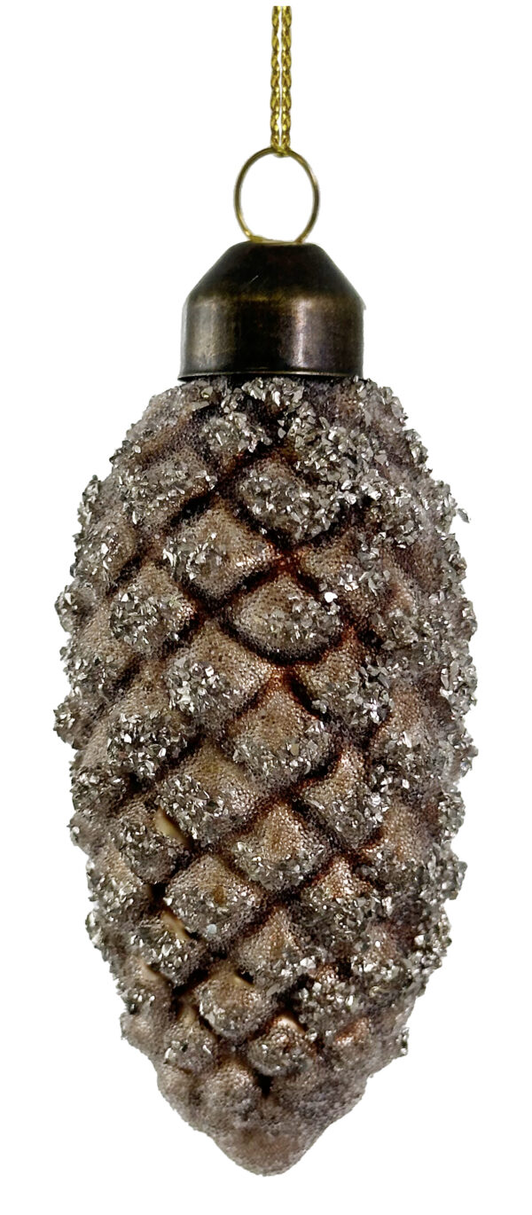 Glass cone sugared brown w/silver 8cm