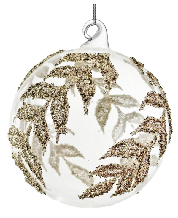 Glass ball clear silver beaded leaves deco 10 cm 1 pk-2 stk