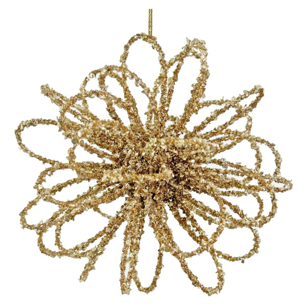 Glitter flower ball champagne 12 cm