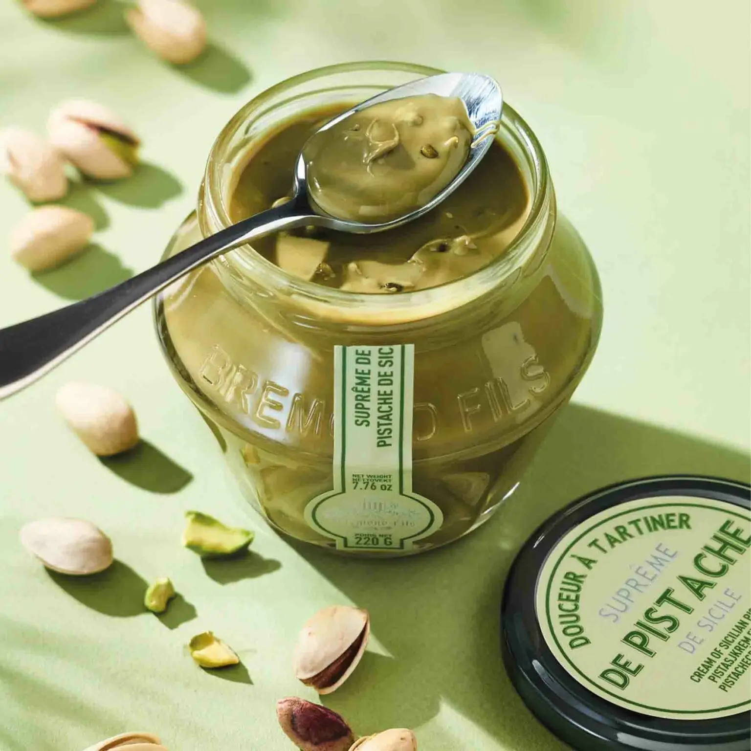 Pistasjkrem med olivenolje og ristede pistasjnøtter 220g - Bilde 2