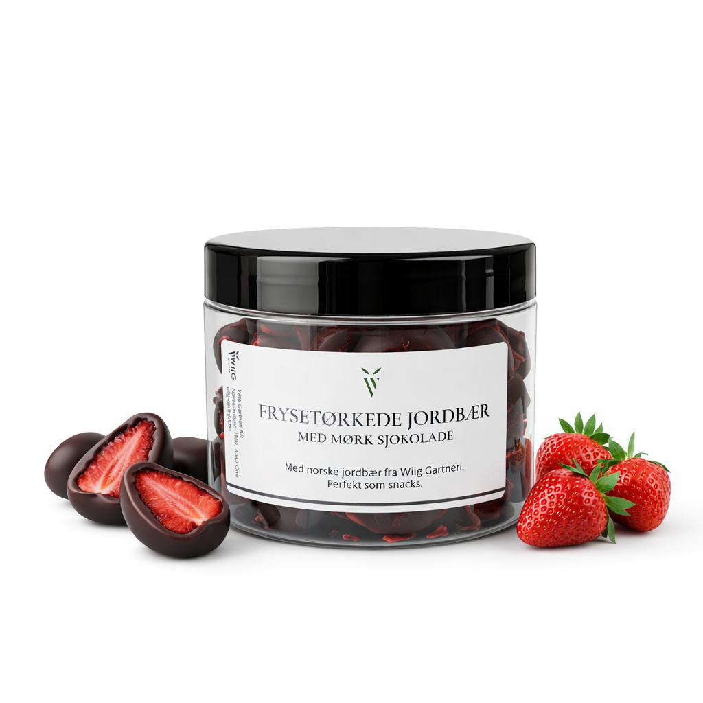 Frysetørkede jordbær med Mørk Valrhona-sjokolade