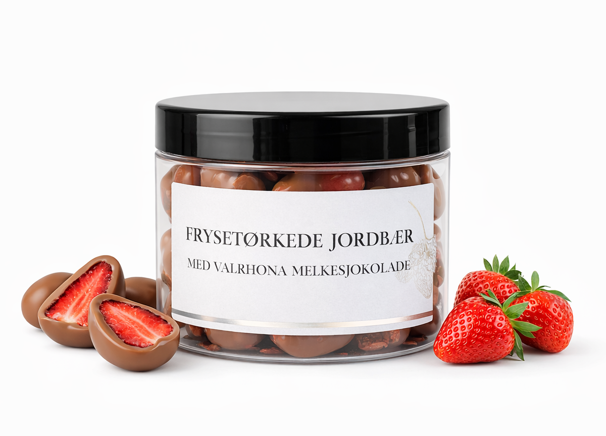 Frysetørkede jordbær med Valrhona melkesjokolade